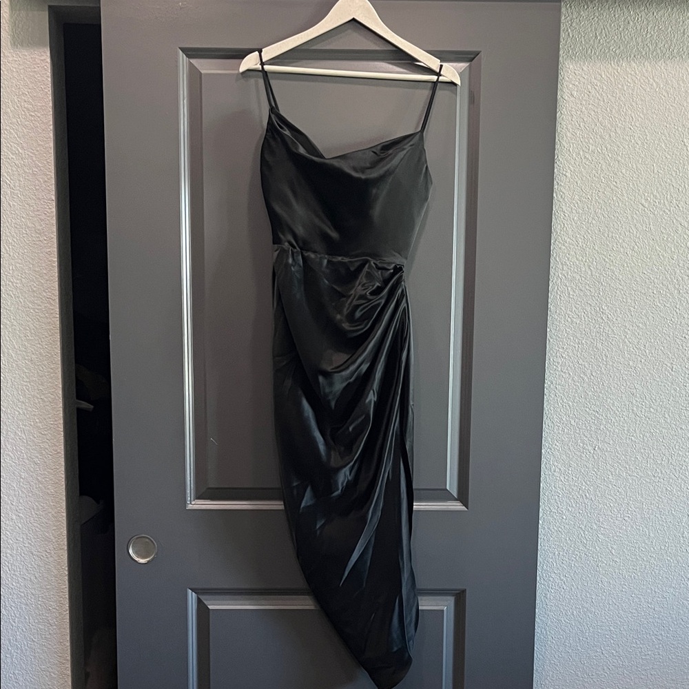 House of CB Black Asymmetrical Satin-like Dress